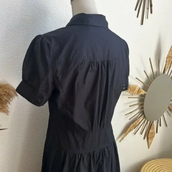 Halogen Womens Fit & Flare Black Shirt Half Button Midi Dress Collared Large - Picture 11 of 12